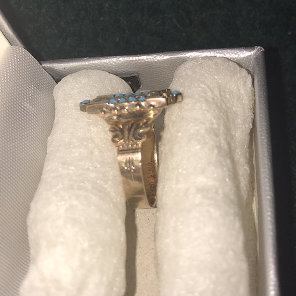 Size 6.5/7 14 karat rose and yellow gold turquoise and seed pearl ring.American - Picture 3 of 3
